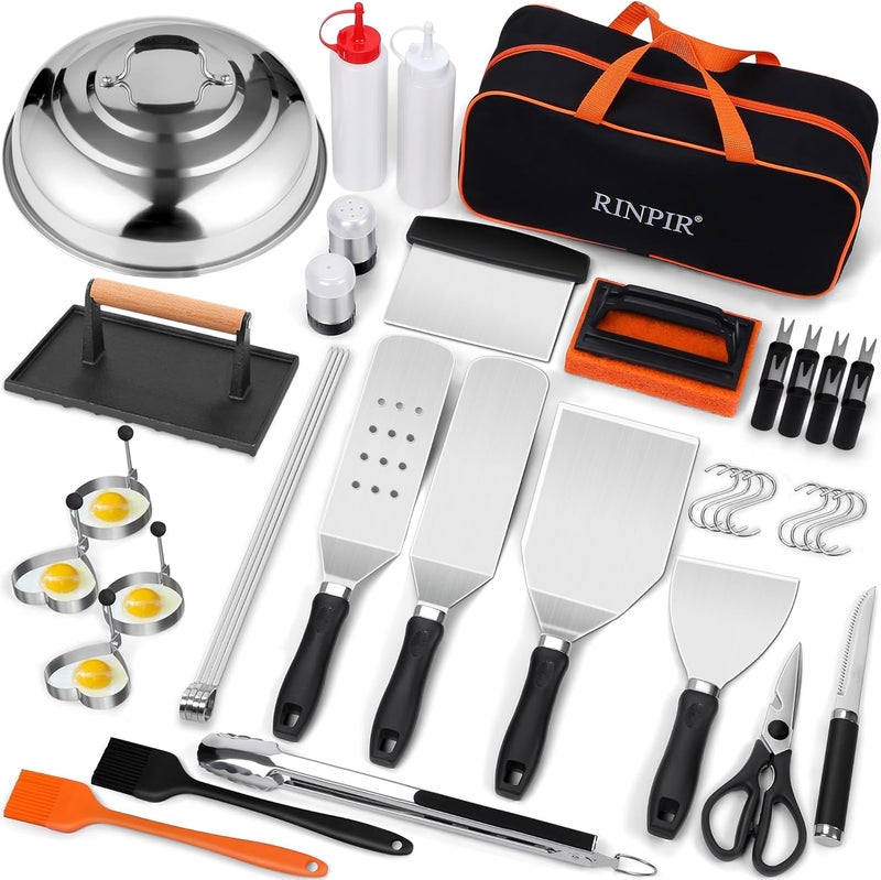 RINPIR 42pcs Griddle Accessories Kit for Blackstone, Flat Top Grill Spatula Set with Enlarged Spatulas, Melting Dome and Burger Press, Professional Hibachi Tools Gifts for Outdoor BBQ Teppanyaki - Image 1